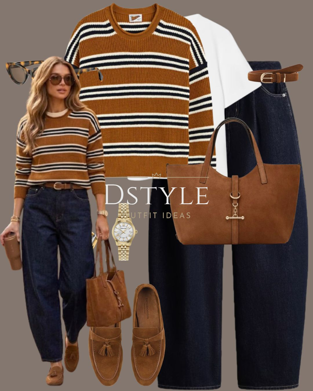 Rich caramel tones for the season 🤎 Cozy striped knit paired with dark denim, suede loafers, and matching suede bag. 
#FallOutfit #SweaterWeather #CasualChic #EverydayStyle

#LTKootd #LTKWorkwear