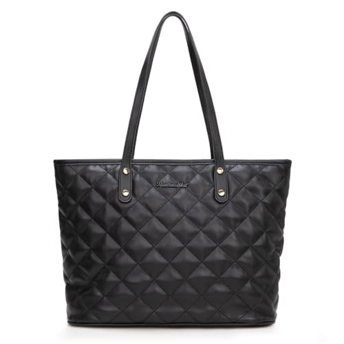 Montana West quilted black tote bag for women large tote purse for women shoulder bag womens handbags hobo purse with top zipper MWC-084BBK | Amazon (US)