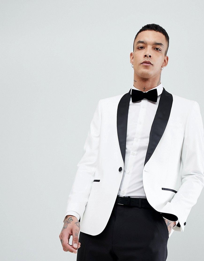 ASOS Slim Tuxedo Suit Jacket In White With Black Contrast Lapel - White | ASOS UK