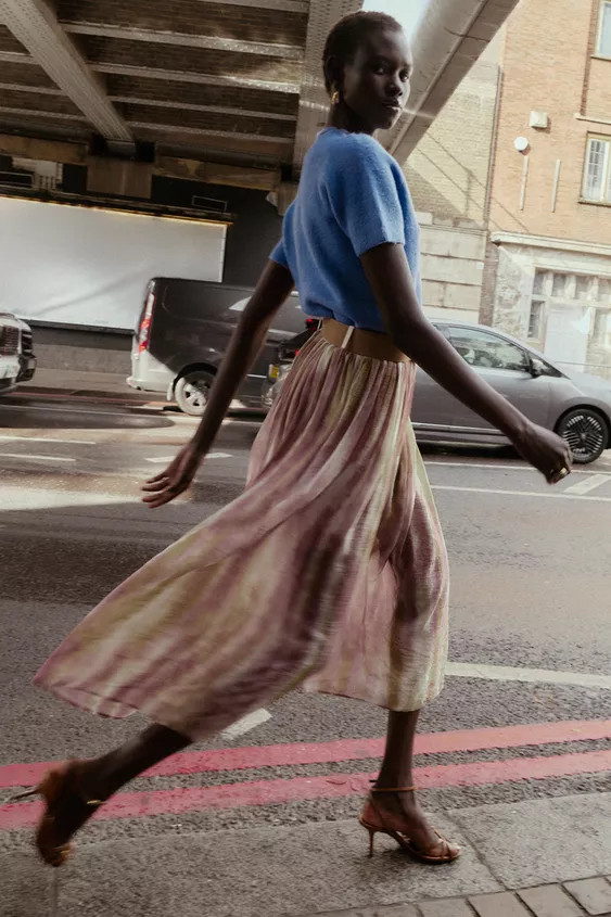 PRINTED MIDI SKIRT WITH BELT | Zara US