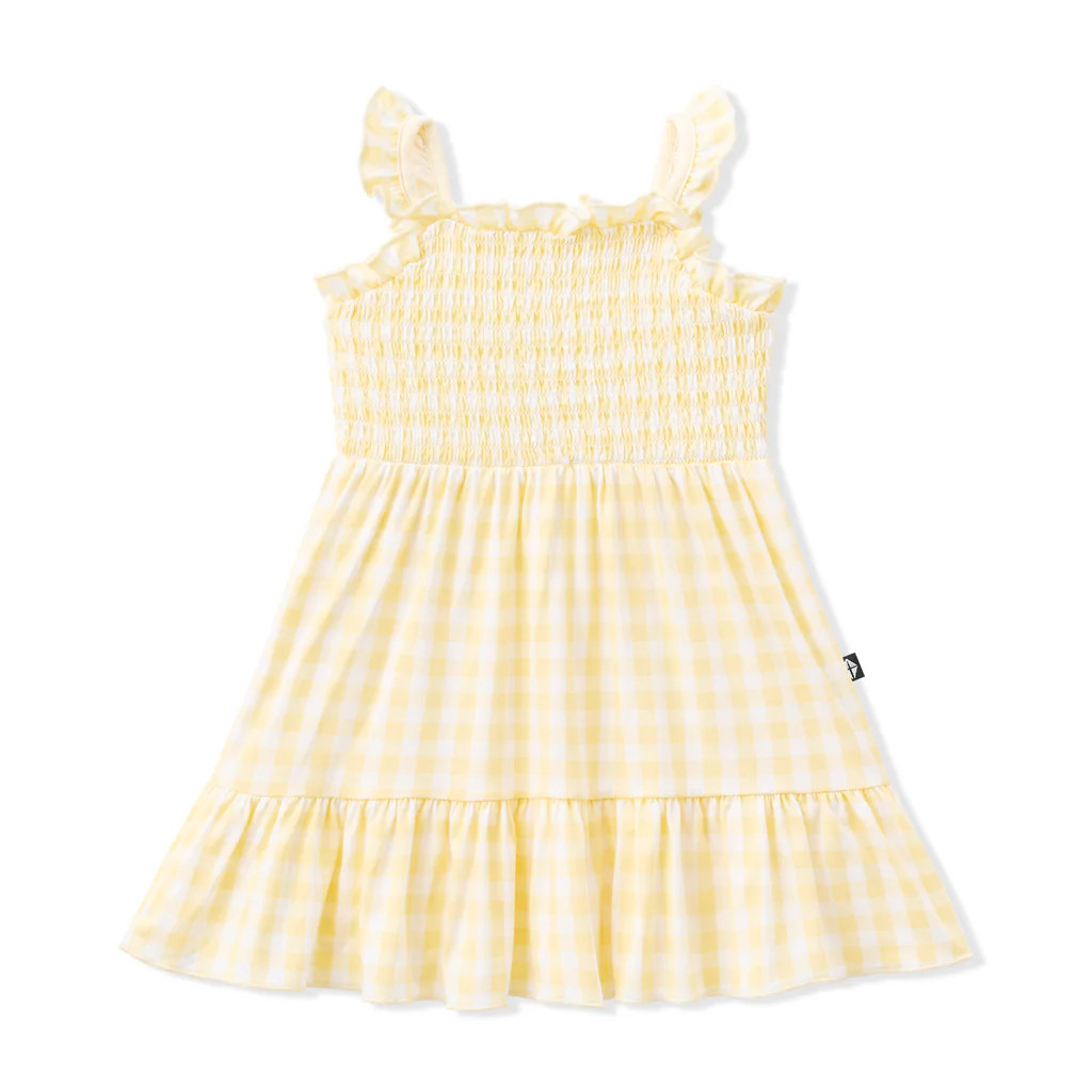 Smocked Dress in Gingham Chamomile | Kyte Baby