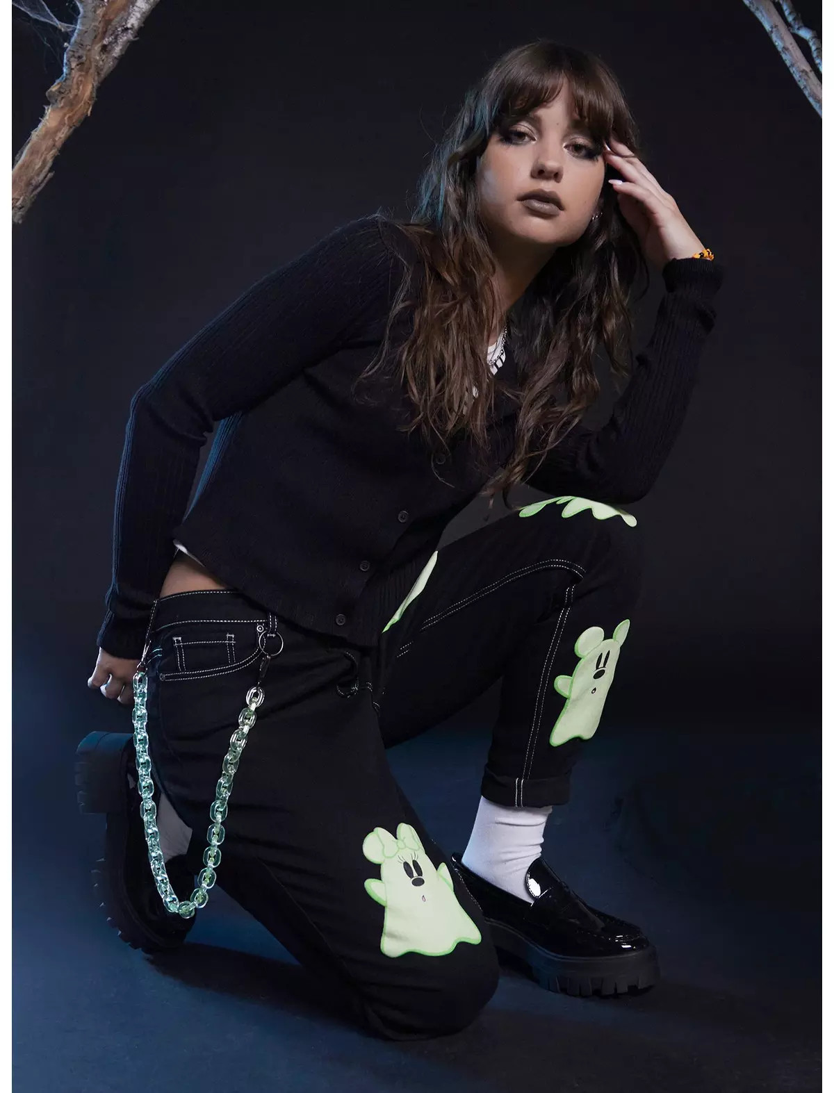 Her Universe Disney Halloween Ghost Glow-In-The-Dark Mom Jeans | Hot Topic