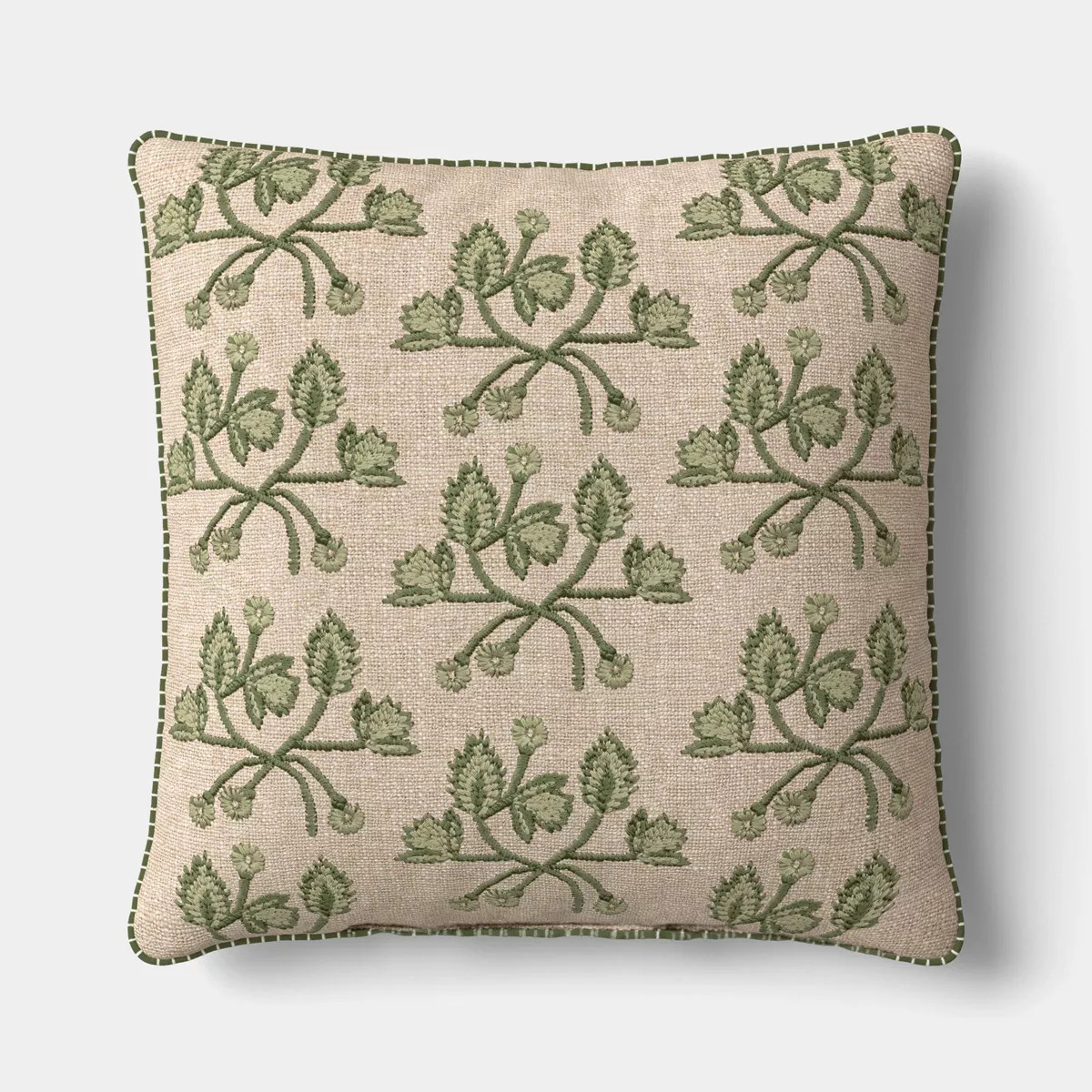 Square Embroidered Vine Pillow Neutral/Green - Threshold™ | Target