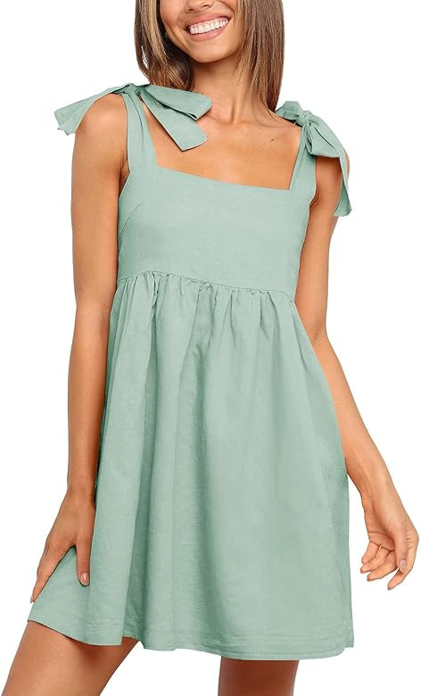Clarisbelle Women Summer Tie Strap Sleeveless Beach Dress with Pockets | Amazon (US)