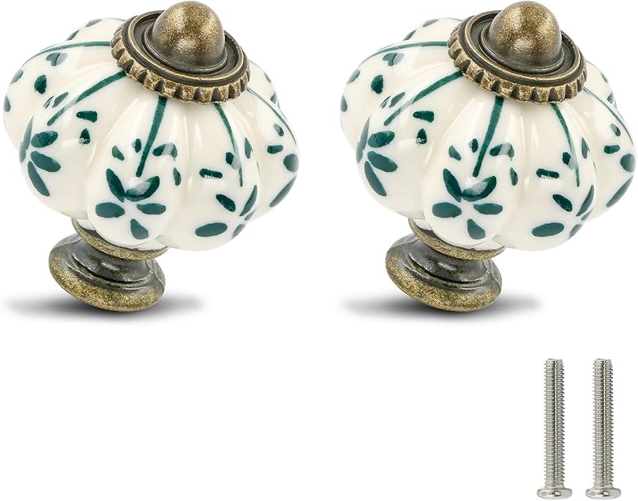 Ivory & Green Pumpkin Knobs 12 Pack Ceramic Cabinet Knobs Vintage Drawer Pulls - Antique Dresser ... | Amazon (US)