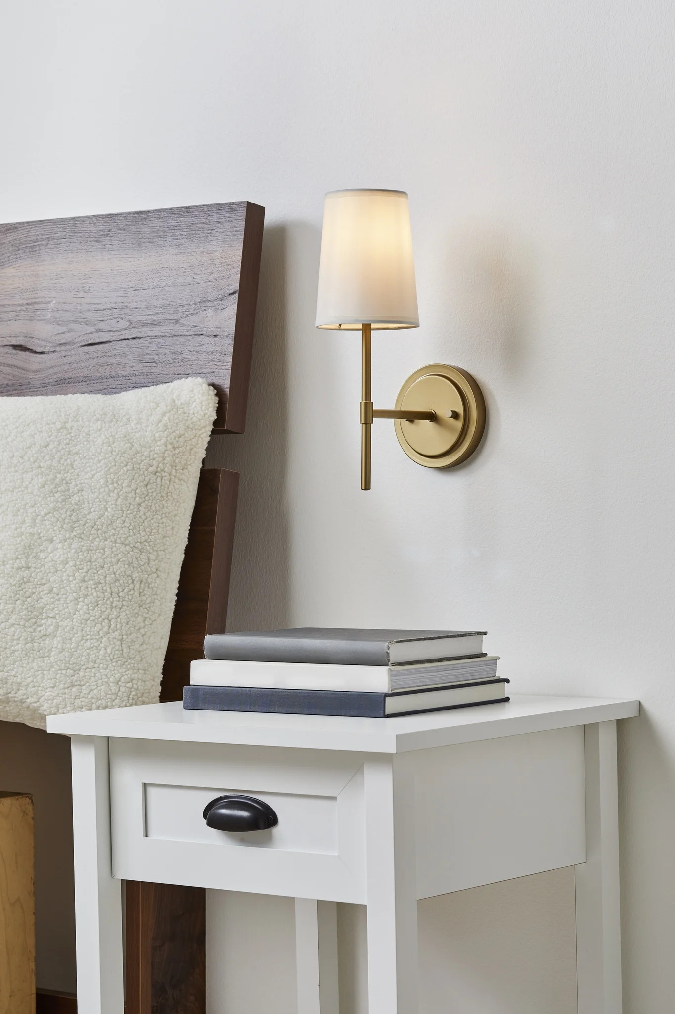 Better Homes & Gardens 1 Light Wall Sconce,Burnished Brass,White Fabric Shade,Bulb Not Included | Walmart (US)