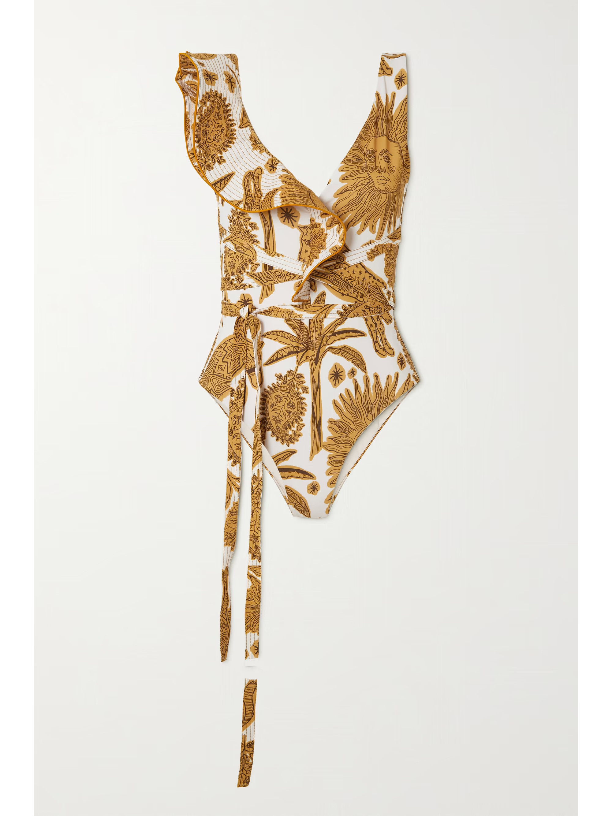 + NET SUSTAIN High Noon tie-detailed ruffled printed swimsuit | NET-A-PORTER (US)