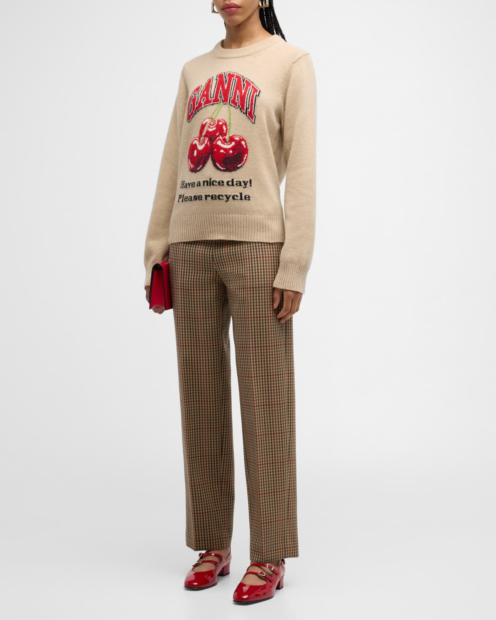 Graphic Wool Cherry Crewneck Sweater | Neiman Marcus