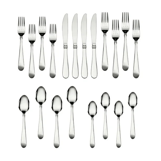 Mainstays Camfield 20 Piece Stainless Steel Flatware Set, Silver Tableware Service for 4 | Walmart (US)