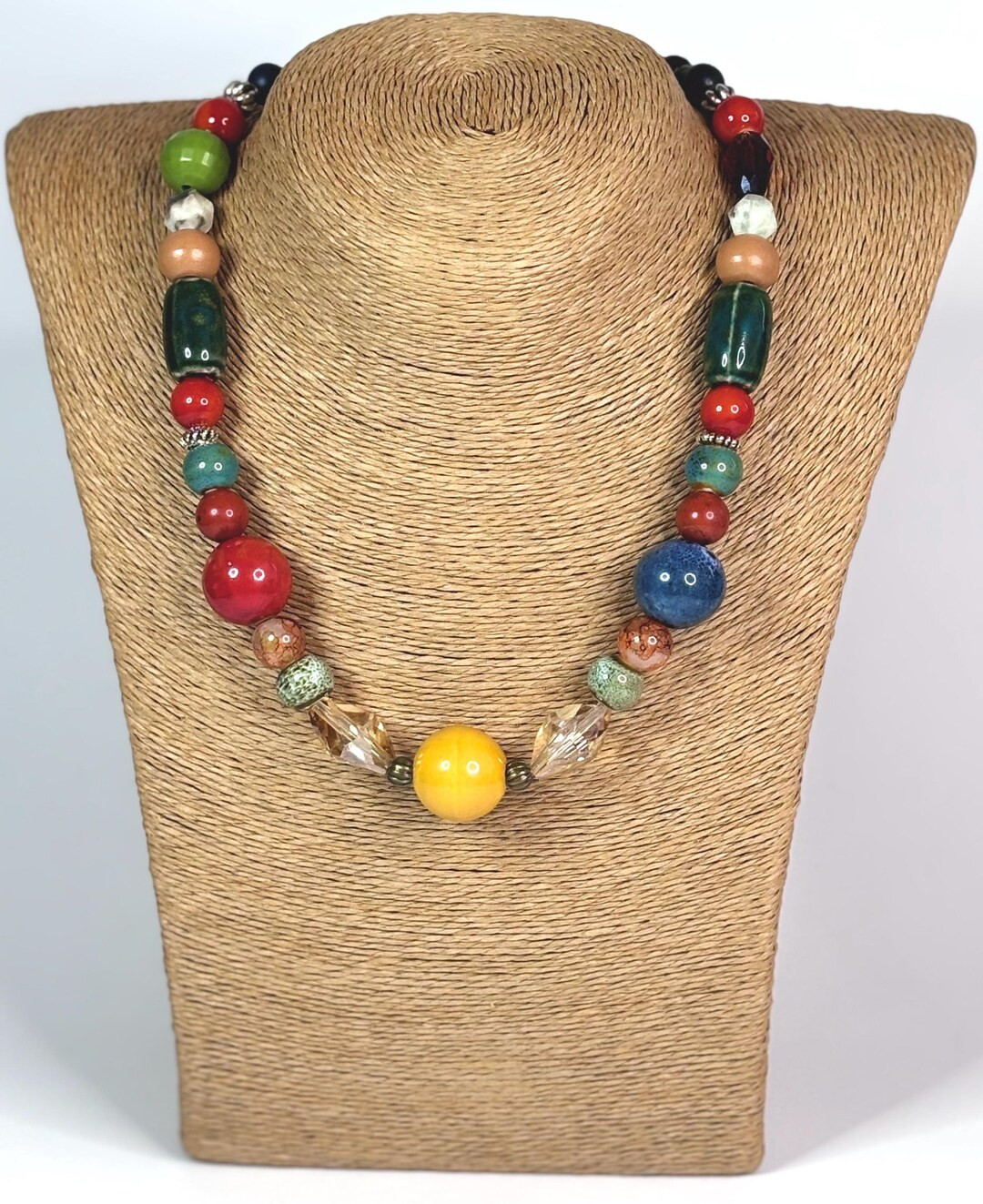 Bohemian Chic Beaded Statement Necklace – Mixed Gemstones Accents with Toggle clasp - Earthy, C... | Etsy (US)