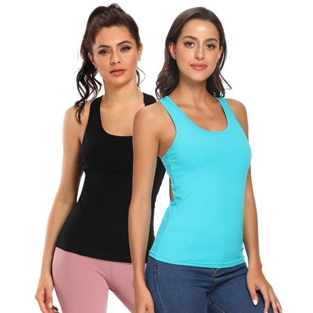 Anyfit Wear Tank Top with Shelf Bra for Womens Slim Stretch Raceback Workout Yoga Top Plus Size Blac | Walmart (US)