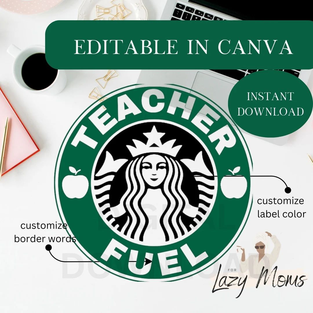 EDITABLE Teacher Fuel Coffee Cup Label CUSTOM Coffee Cup Label Template Digital Download Editable... | Etsy (US)