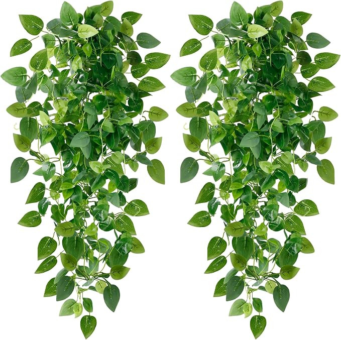 Sggvecsy Fake Hanging Plants 4 Pcs Artificial Hanging Plants Fake Ivy Vine Faux Pothos Vines Arti... | Amazon (US)