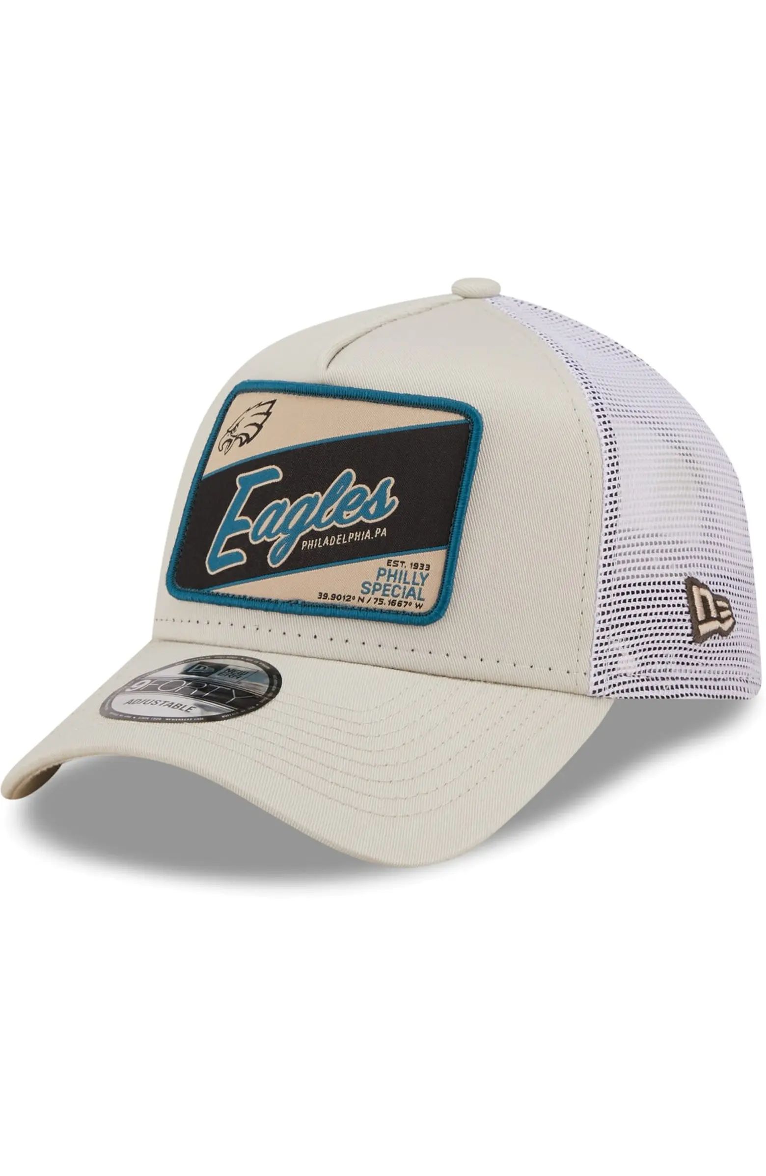 Men's New Era Khaki/White Philadelphia Eagles Happy Camper A-Frame Trucker 9FORTY Snapback Hat | Nordstrom