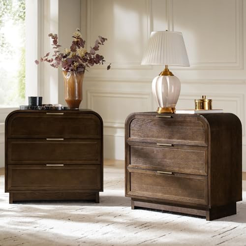 HULALA HOME Mid Century Modern End Table with Charging Station, 3 Drawers End Table with Solid Wo... | Amazon (US)