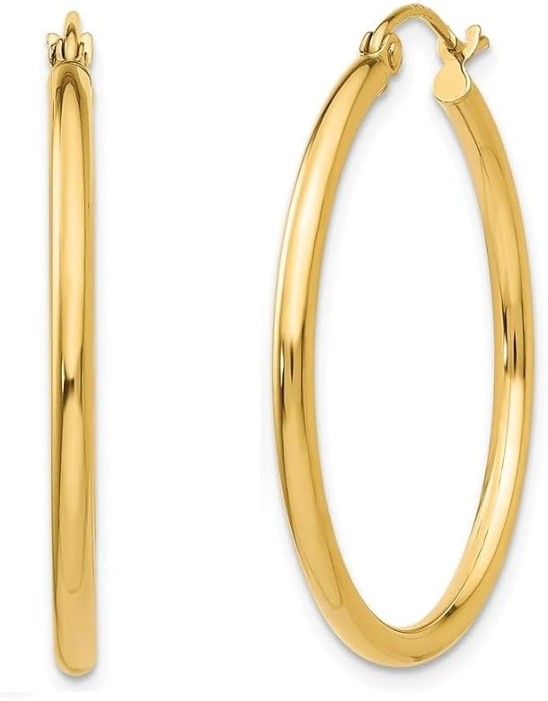 10K Yellow Gold or White Gold Classic Round Hoop Earrings for Women |Available from 1/2 to 2 inch... | Amazon (US)