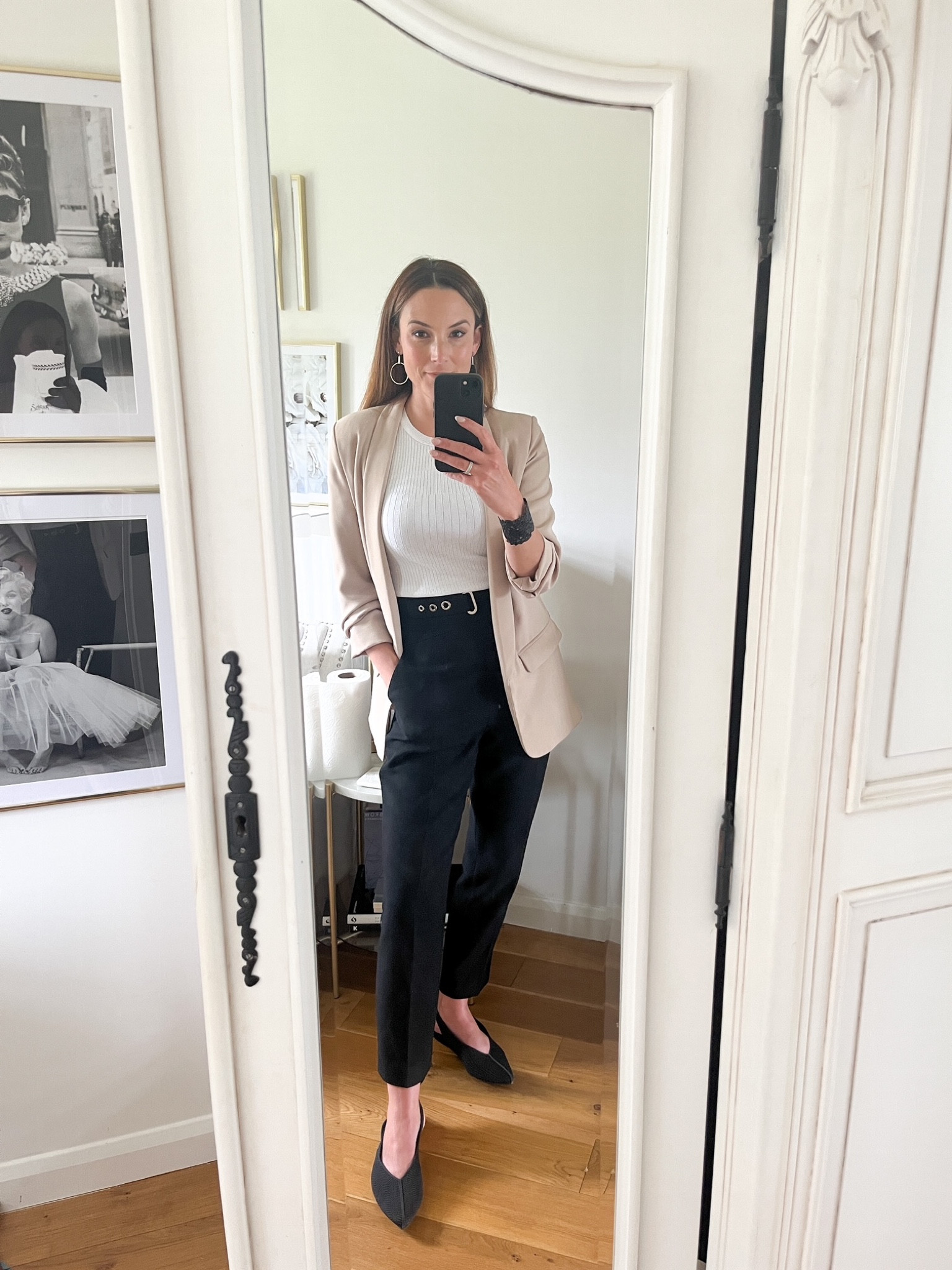 White ribbed top, beige blazer, black trousers, black slingback, silver earrings

#LTKstyletip #LTKeurope #LTKSeasonal