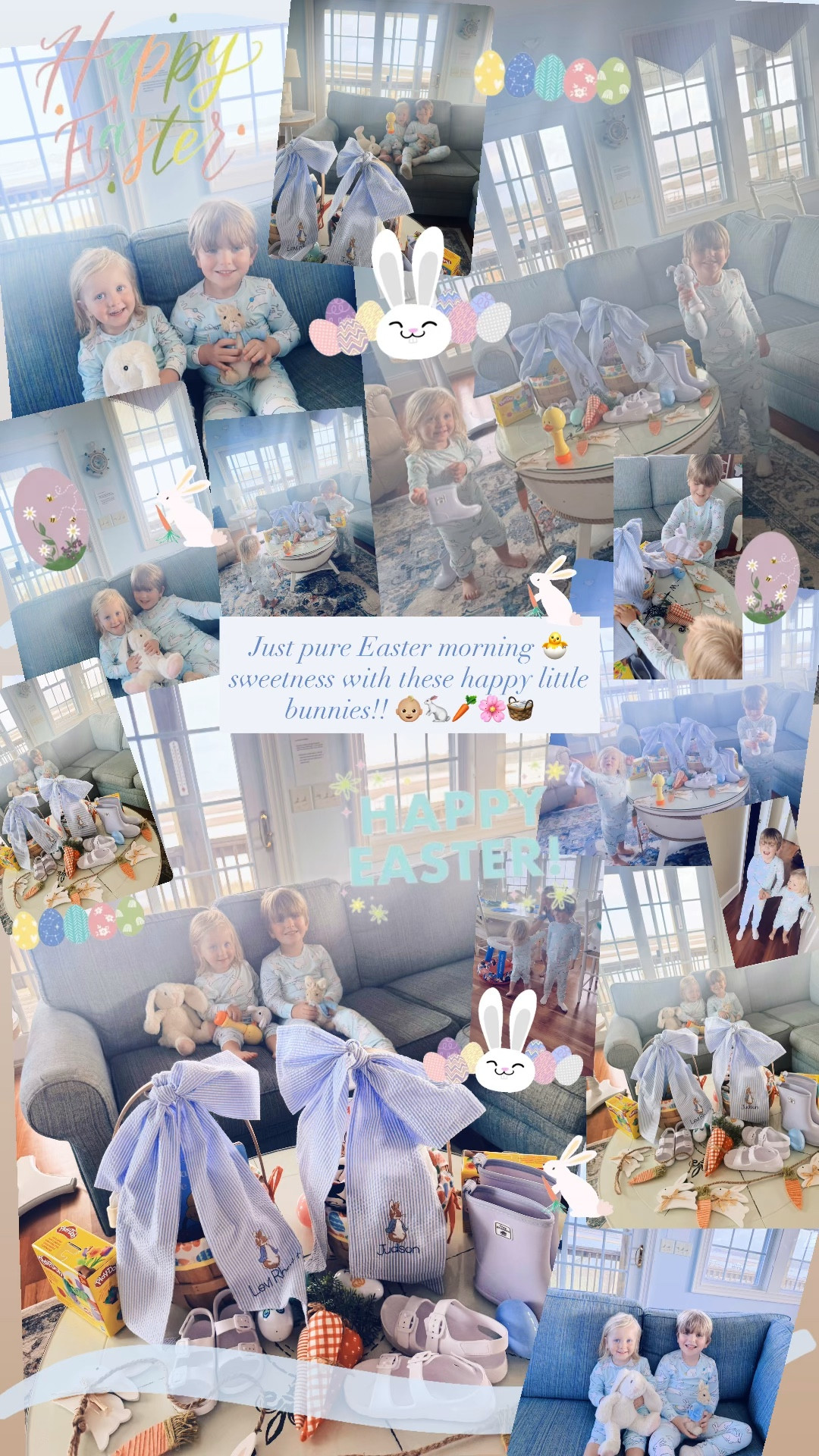 Just pure Easter morning 🐣 sweetness with these happy little bunnies!! 👶🏼🐇🥕🌸🧺

#LTKKids