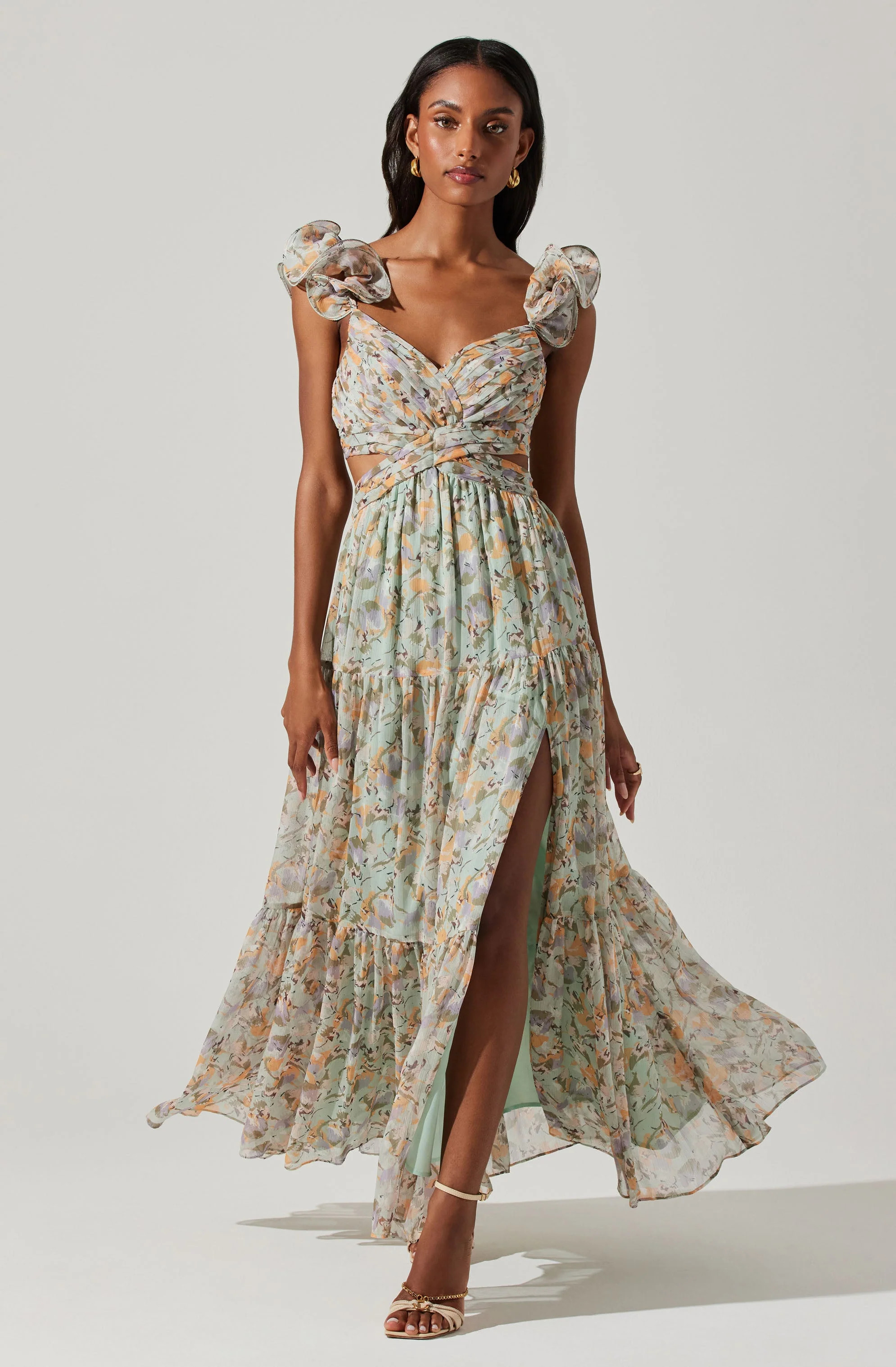 Fritillaria Floral Maxi Dress - Mint purple floral / XS | ASTR The Label (US)