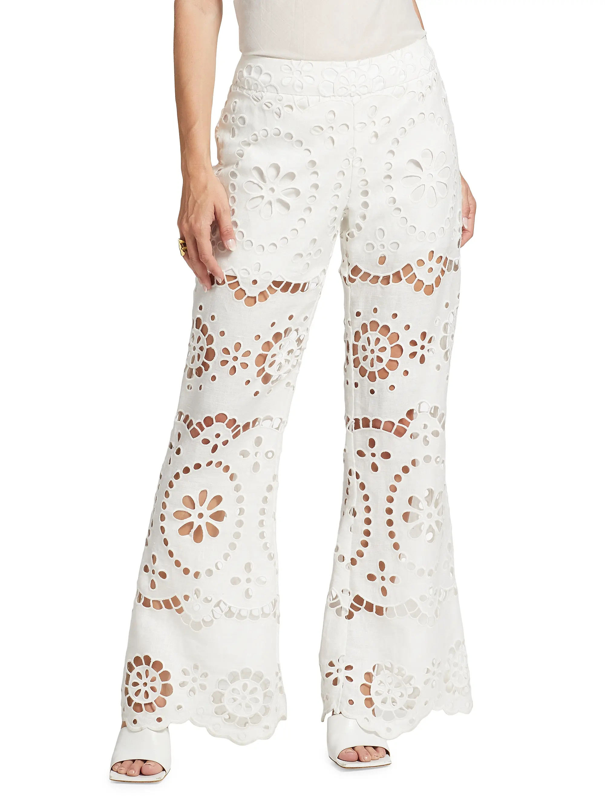 Lexi Flared Eyelet Linen Pants | Saks Fifth Avenue
