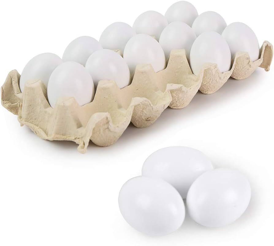 SallyFashion 15 PCS White Wooden Eggs Easter Eggs Fake Eggs for Children DIY Game,Kitchen Craft A... | Amazon (US)