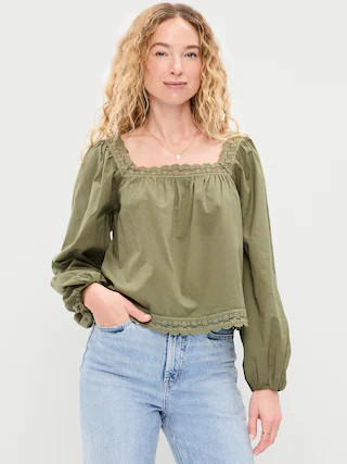 Long-Sleeve Lace Trim Top | Old Navy (US)