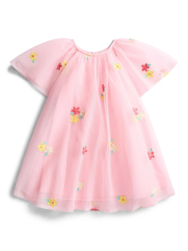 Wonder Nation Toddler Girls Floral Print Dress with Short Sleeves, Sizes 12M-5T | Walmart (US)