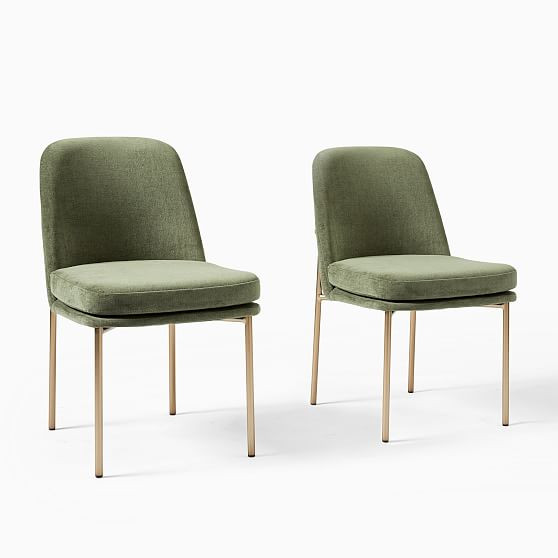 Jack Metal Frame Dining Chair, Set of 2, Distressed Velvet, Green Spruce, Light Bronze | West Elm (US)