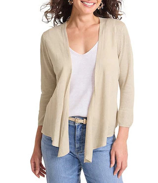 Linen Blend Open Front 3/4 Sleeve Cardigan | Dillard's