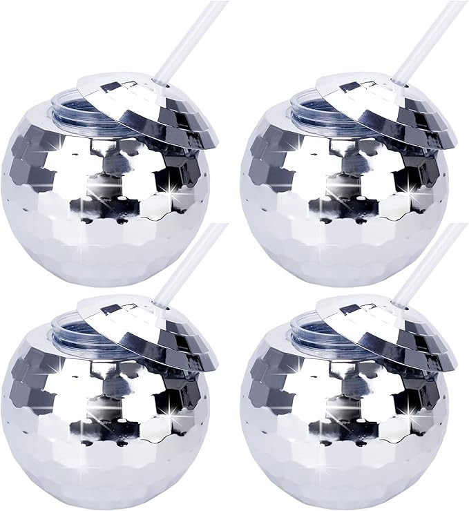 4 Pack Silver Disco Ball Cup,20 Oz Reusable Plastic Cups Tumbler with Lids and Straws,Sparkly Gli... | Amazon (US)