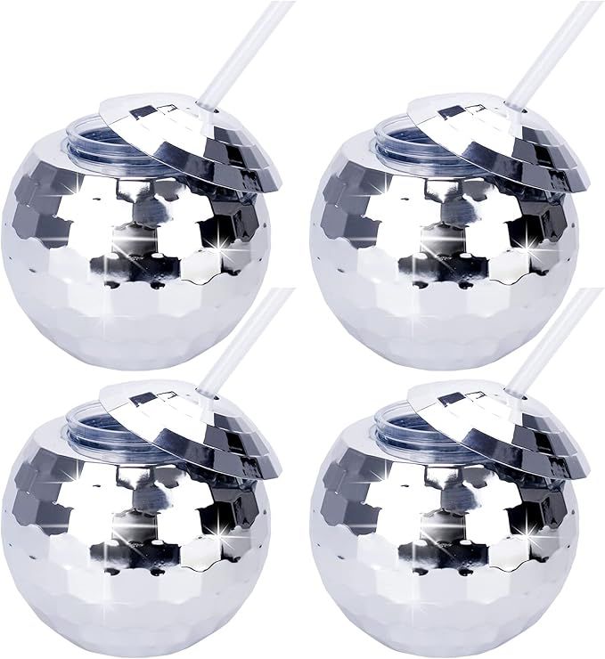Amazon.com: 4 Pack Silver Disco Ball Cup,20 Oz Reusable Plastic Cups Tumbler with Lids and Straws... | Amazon (US)