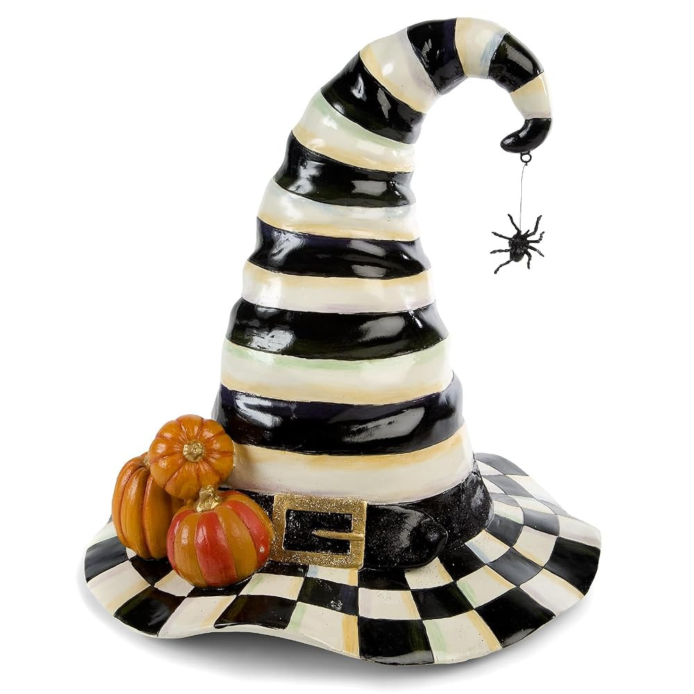 MACKENZIE-CHILDS Courtly Stripe Witch’s Hat, Black-and-White Witch Hat Decor, Halloween Home De... | Amazon (US)