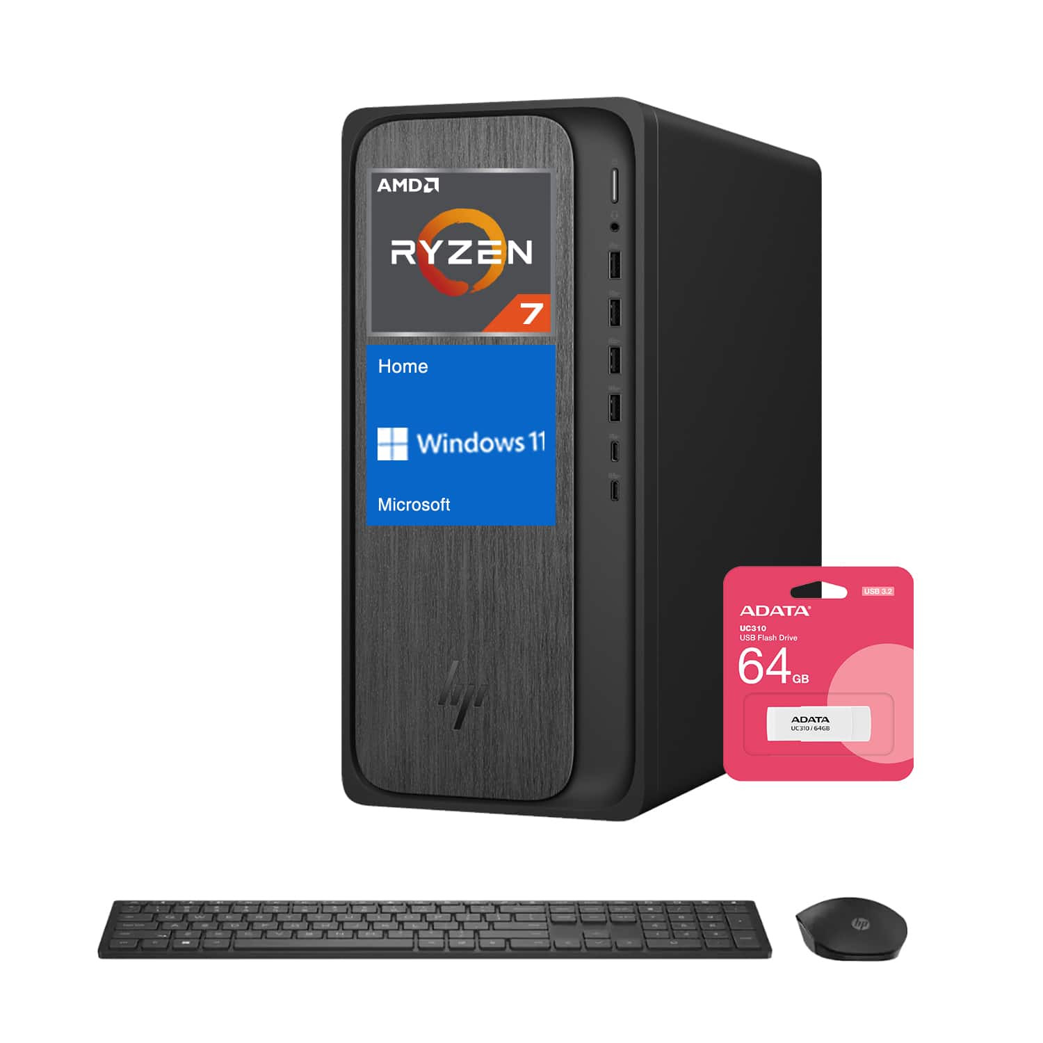 HP - Upgraded - OmniDesk Desktop - AMD Ryzen 7 8700G with 64GB RAM - 1TB SSD - Wireless Keyboard & Mouse - Adata 64GB USB Drive - Black | Best Buy U.S.