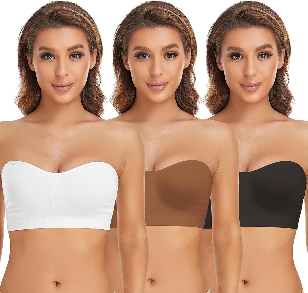 Strapless Bra for Women Non-Slip Silicone Padded Bandeau Bra Wireless Tube Top Bra | Amazon (US)