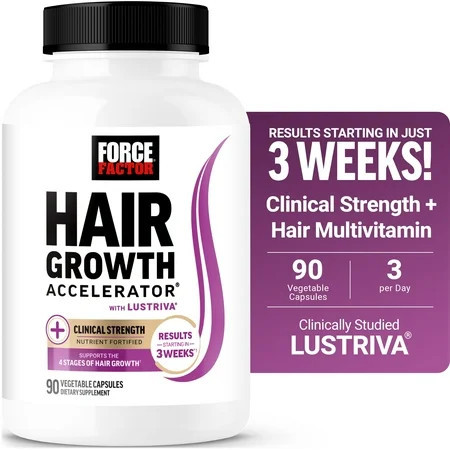 Force Factor Hair Growth Accelerator, Hair Growth Vitamins for Women & Men with Clinically Studied Lustriva, Biotin & Ashwagandha, 90 Capsules | Walmart (US)