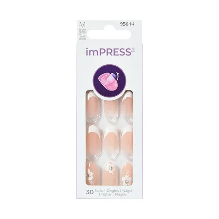 KISS imPRESS Design Press on Nails Uplifted White Medium Almond 30 Count | Walmart (US)