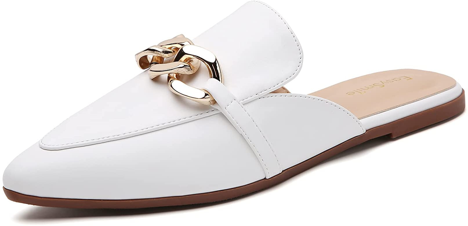 EasySmile Metal Chain Decor Flat Mules for Women Closed Pointed Toe Slip on Loafers Slides Backle... | Amazon (US)