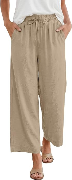 ANRABESS Women Wide Leg Pants Summer Palazzo High Waisted Casual Loose Lounge Flowy Cropped Beach... | Amazon (US)
