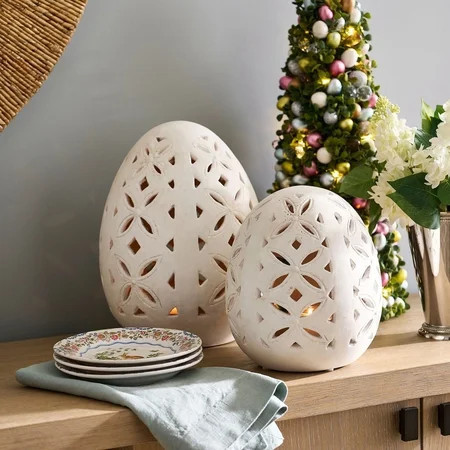 Resin Terracotta Texture Rustic Easter Egg Cloche - 1 Pack Spring Decor Holiday Rustic Unique Decor, Easter Decorations for Home Table Room Farmhouse Indoor Outdoor (Large) | Walmart (US)