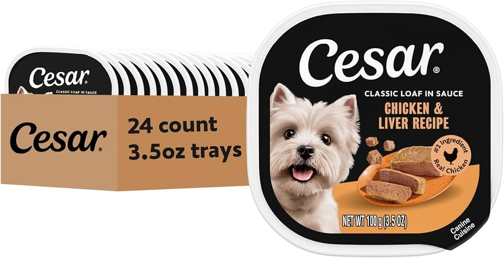 Cesar Classic Loaf in Sauce Wet Dog Food, Chicken & Liver, 3.5 oz, 24 Count | Amazon (US)
