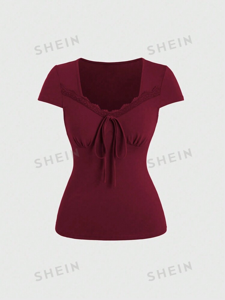 SHEIN Sweetro Lace Patchwork T-Shirt | SHEIN USA | SHEIN