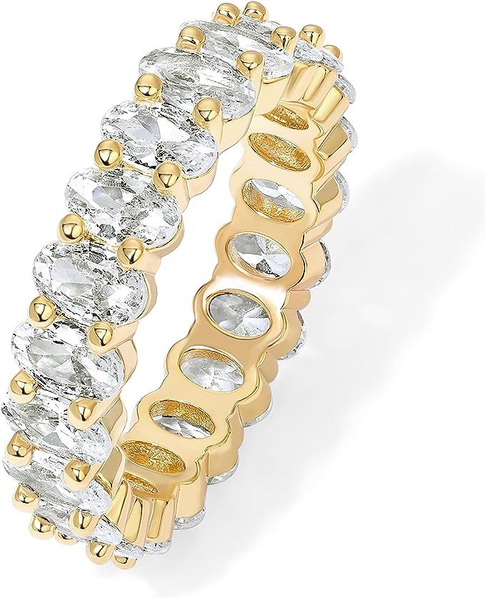 PAVOI 14K Gold Plated Rings Oval Cubic Zirconia Love Ring | Eternity Ring | 5mm Stackable Rings f... | Amazon (US)
