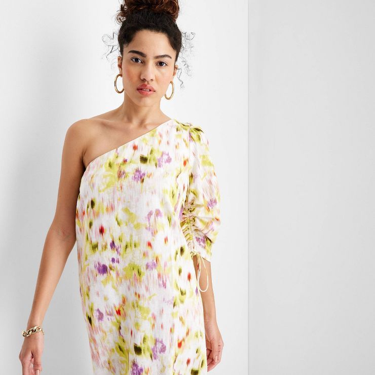 Women's Floral Print Long Sleeve One Shoulder Dress - Future Collective™ With Gabriella Karefa-johns | Target