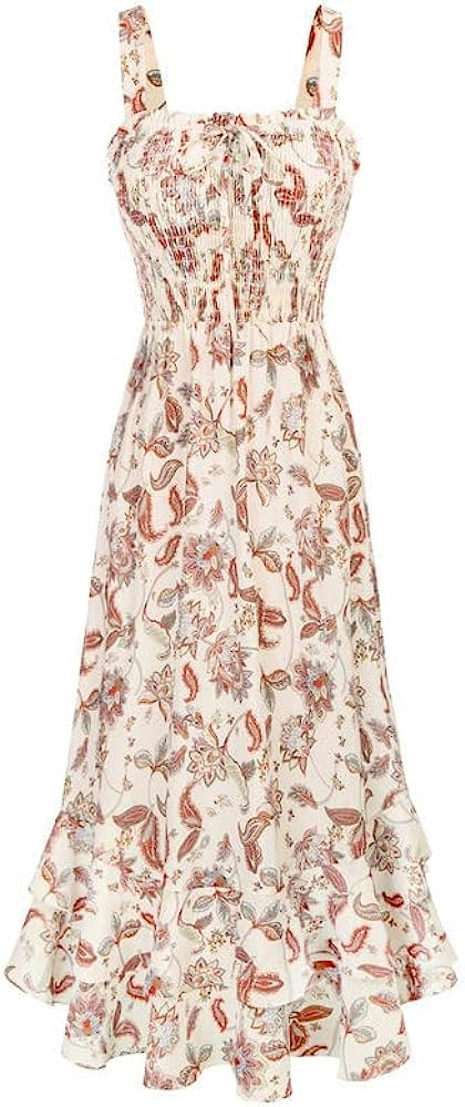 GRACE KARIN Women's 2023 Summer Floral Boho Dress Square Neck Strapped Swing A Line Beach Long Ma... | Amazon (US)