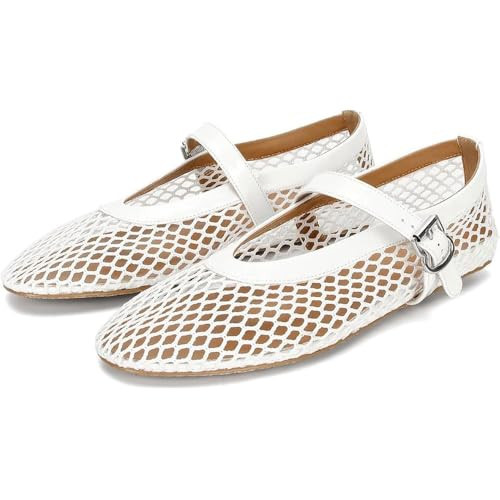 HKFBHFKM Mesh Ballet Flats for Women Fishnet Ballerina Flats Buckle Strap Mesh Ballet Shoes Wide Width Casual Summer Dress Flat Shoes(Blue,5 UK) | Amazon (UK)