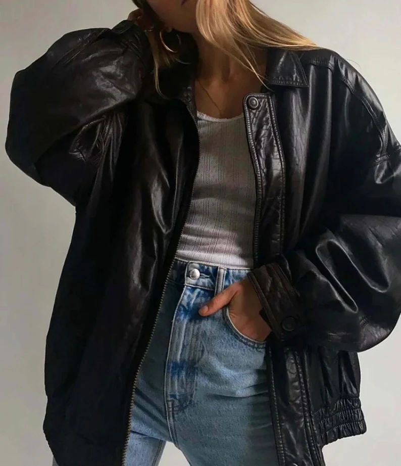 Women Handmade Oversize Bomber Lambskin Soft Real Leather Jacket | Women Casual Wear Oversize Gen... | Etsy (US)