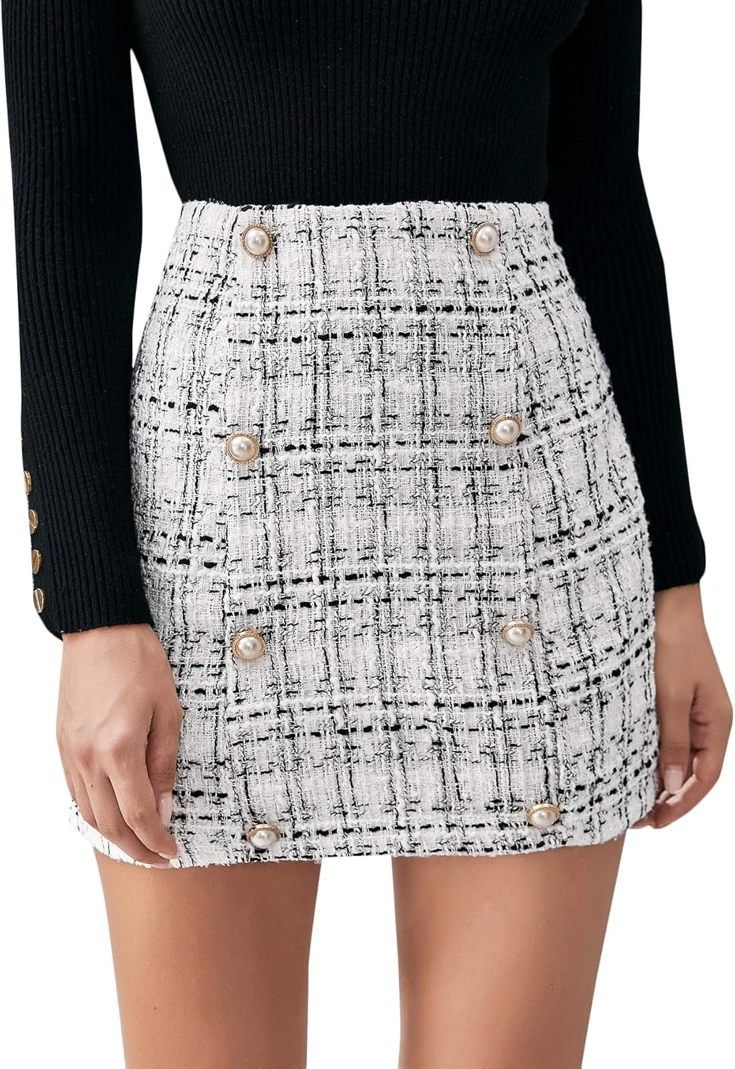 SweatyRocks Women's Elegant High Waist A-line Plaid Tweed Mini Skirt | Amazon (US)
