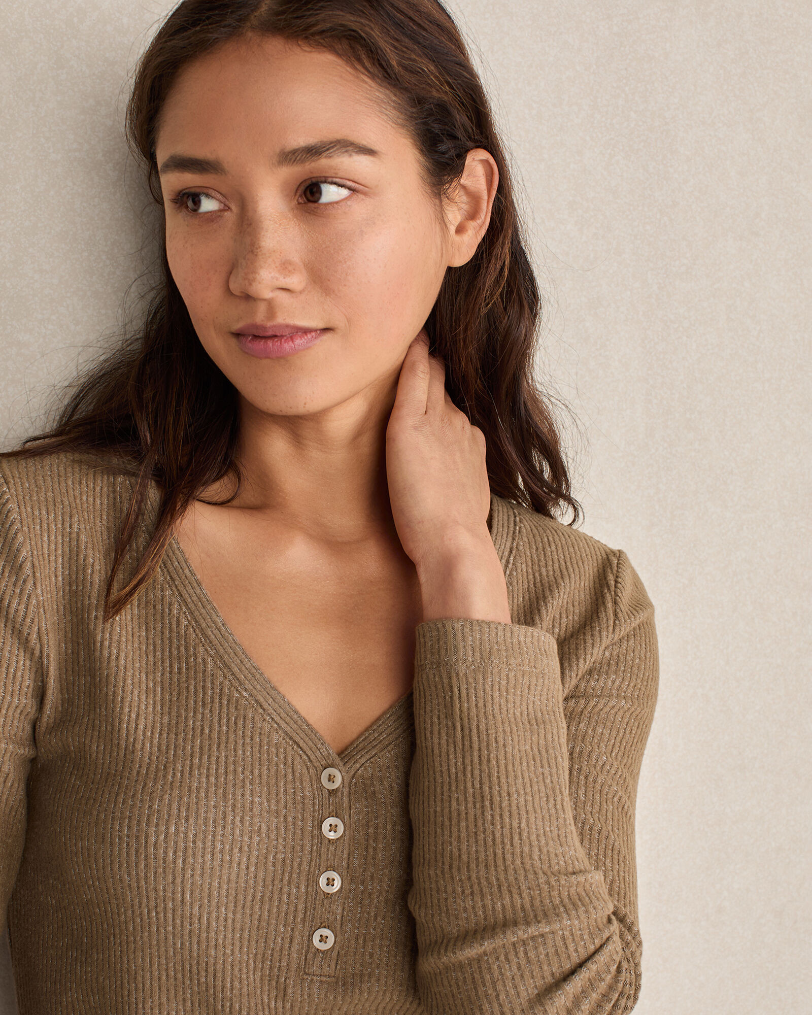 Brushed Rib Knit Long Sleeve Henley | Haven Well Within
