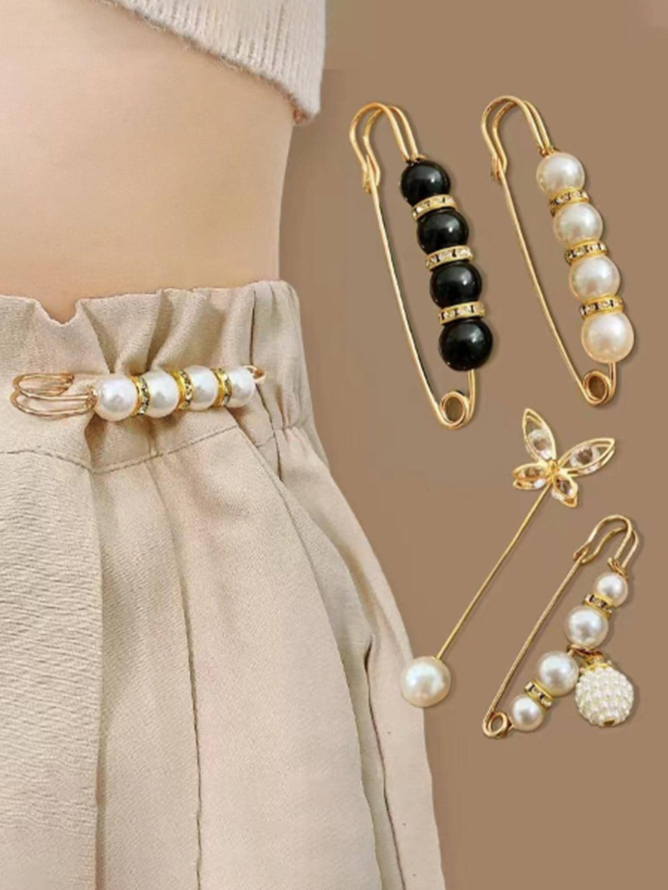 4 piezas/set aleación de aluminio cintura hebilla & Alfiler moderno con diamante de imitación &... | SHEIN