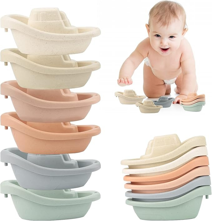 YTFU Stacking Boats Bathing Toys, Stacking Cup Neutral Bath Toys for Baby, Stackable Nesting Cups... | Amazon (US)
